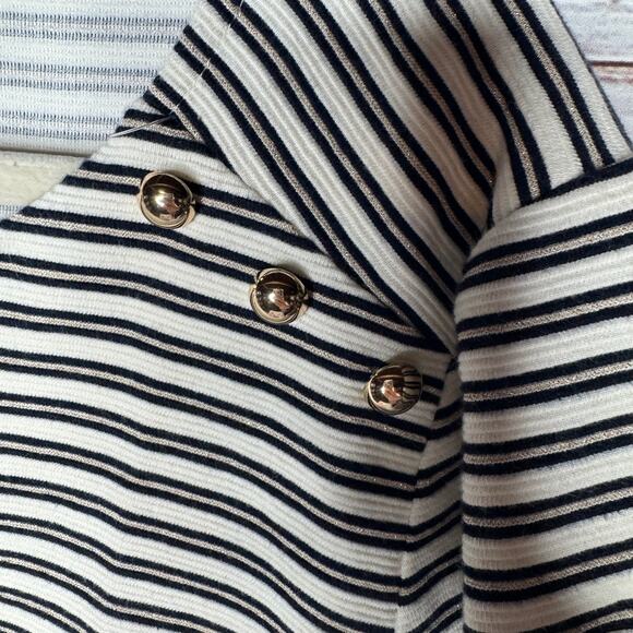 Talbots Ruffle Cuff Gold Stud Long Sleeved Striped Shirt 1X - Picture 2 of 4